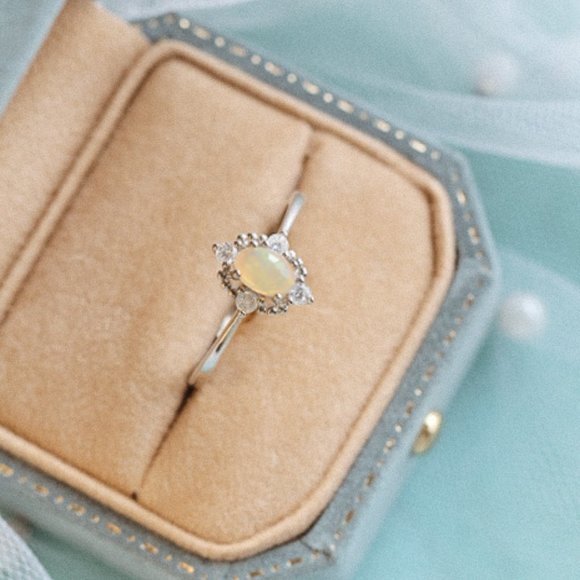 Sterling Silver Genuine Opal Ring for Her Natural Gemstone Ring Adjustable - Picture 2 of 7